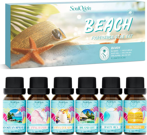 Soulorigin Beach Fragrance Oils Set, Essential Oil Gift Set for Diffuser, Summer