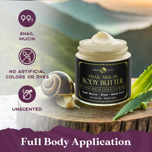 PURPLE CANYON 99% Snail Mucin Body Butter 8oz - Skin Care Moisturizer to Reduce Blemishes, Dark Spots, and Wrinkles
