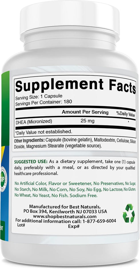 Best Naturals Micronized DHEA, 25 mg, 180 Capsules