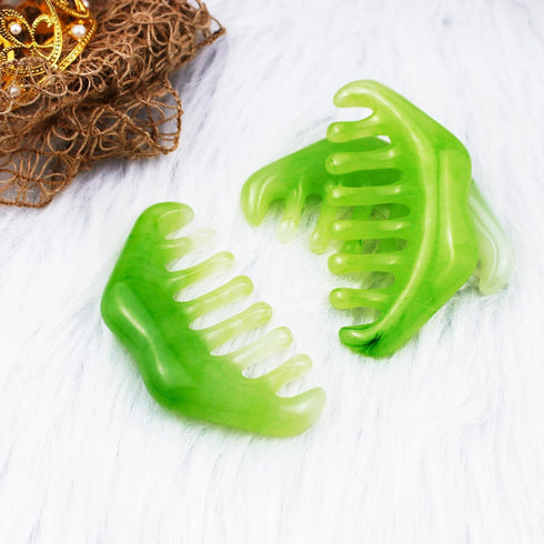 SHEHARUHI 3 PCS Jade Combs Massage Stone Head Scalp Neck Shoulder Massager Meridians Massager Esthetician Facial