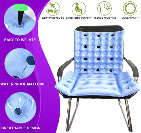 Inflatable Anti-Decubitus Seat Cushion for Wheelchair, Breathable Backrest Air Cushion for Pressure Sores Pain Relief
