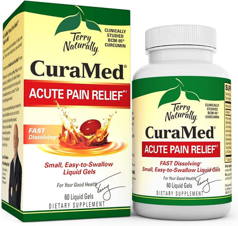 Terry Naturally CuraMed Acute Pain Relief - 60 Liquid Gels with BCM-95 Curcumin & Boswellia - Non-GMO, Easy to Swallow