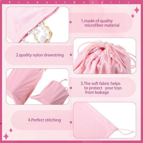 Hillban 20 Pcs Adult Game Toy Storage Bags, Microfiber Drawstring Organizer Pouch Case for Game Toy, Light Pink