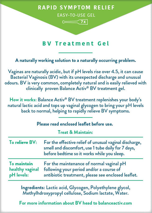 Bacterial Vaginosis Treatment, BV Balance Activ Gel, 7 Tube Box