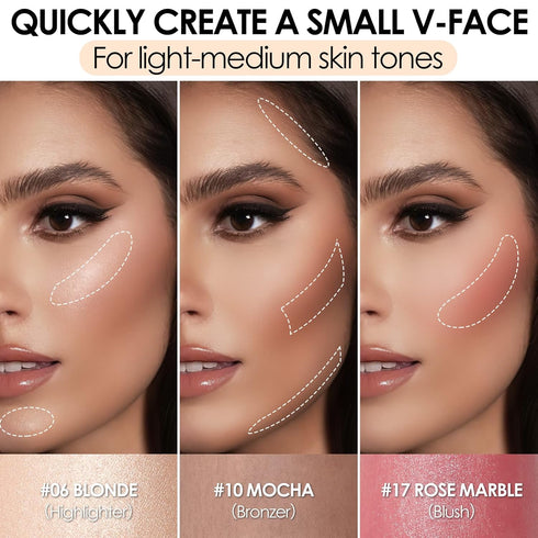 FOCALLURE 3 Pcs Cream Contour Sticks with Highlighter, Bronzer & Blush, Non-greasy Long-wear Face Makeup, LIGHT-MEDIUM