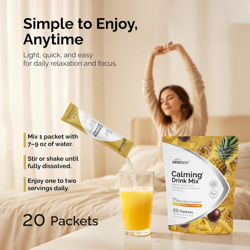 ZeniZest D3 20 Packets Calming Drink Mix Powder - Natural Cortisol Balance Calm Sleep Stress Support Supplement