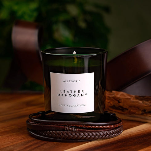 Set 3 (5.6oz) of Three Scented Candles for Men | Masculine scents of Bergamot & Sandalwood. Leather & Mahogany, Tobacco