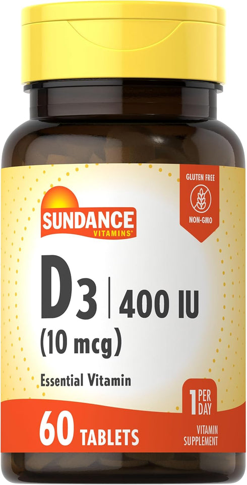 Sundance Vitamin D3 400 IU (10 mcg) | 60 Vegetarian Tablets | Essential Vitamin Supplement, Non-GMO, Gluten Free