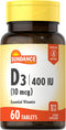 Sundance Vitamin D3 400 IU (10 mcg) | 60 Vegetarian Tablets | Essential Vitamin Supplement, Non-GMO, Gluten Free