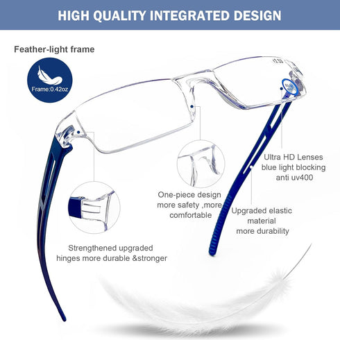AQWANO Rimless Reading Glasses Women Men, Computer Blue Light Blocking, Clear Frames Readers with Anti Glare Filter,
