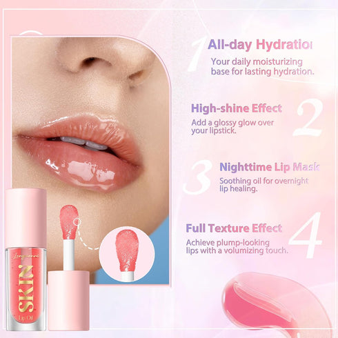 LANGMANNI Moisturizing Lip Oil, No-Sticky Lip Gloss Lip Balm, Fruit Flavored Lip Oil for Dry Lips (Strawberry)