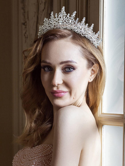 SWEETV Crystal Wedding Tiara for Women, Rhinestone Crown Headband, Royal Princess Hair Accessories for Prom Birthday