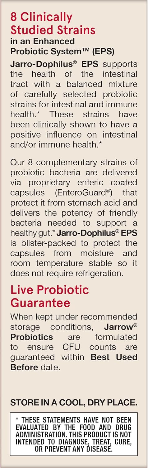 Jarrow Formulas Jarro-Dophilus EPS Probiotics, 25 Billion CFU, 30 Veggie Capsules for Gut Restore & Immune Support