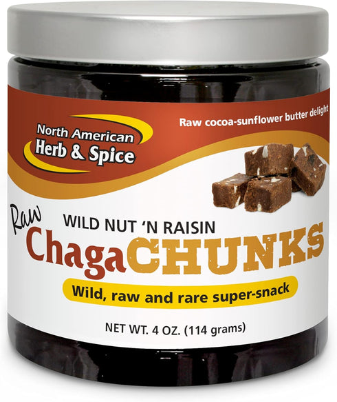North American Herb & Spice Chaga Chunks, Nut ‘n Raisin - 4 oz - Adaptogen, Adrenal Support, Non-Dairy
