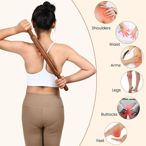 KEAJVXT 20 Guasha Wood Massage Stick Tools Wooden Therapy Scraping Lymphatic Drainage Massager, Double Row Beads Point