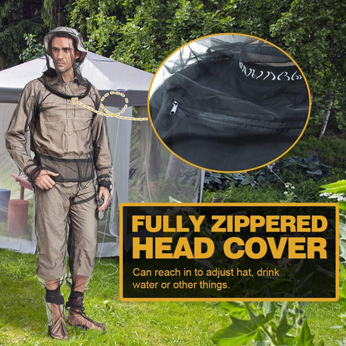 HOMEYA Bug Jacket S/M - Anti Mosquito Netting Suit with Zipper on Hood, Ultra-fine Mesh Pants, Mitt Socks & Free Carry