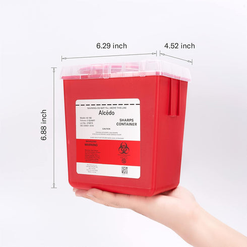 Alcedo Sharps Container, 2 Quart (3-Pack), Biohazard Needle and Syringe Disposal, Medical Grade
