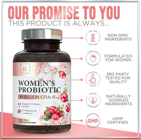 Extra Strength Probiotics for Women with Prebiotics, 90 Billion CFU & 16 Strains, 120 Capsules for Digestive & Urinary