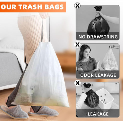 80 Count 4 Gallon Small Drawstring Trash Bags, Unscented White Liners for Bathroom Office Kitchen