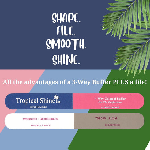 Tropical Shine Colossal 4-Way Blue-Pink Buffer - Professional Nail File & Buffer for Shaping and Polishing Nails