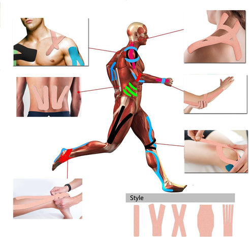 FOU Kinesiology Recovery Therapeutic Tape, Waterproof Muscle Support for Sports Injury, 1 inch x 16.4 ft