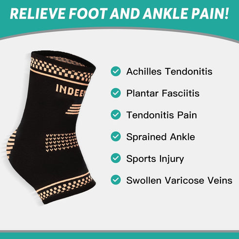 Ankle Brace for Men and Women, Copper Infused Compression Sleeve for Sprained Ankle, Plantar Fasciitis, Foot Pain Relief