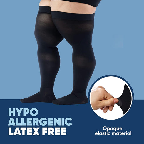 Thigh High Compression Socks for Men - 20-30 mmHg Full Length Over Knee Support Stockings, Black, 3X-Large