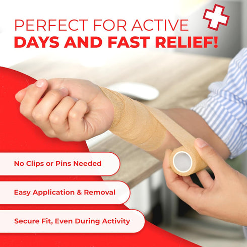 Ever Ready First Aid Self Adherent Cohesive Bandages, 3" x 5 Yards, 12 Count, Tan