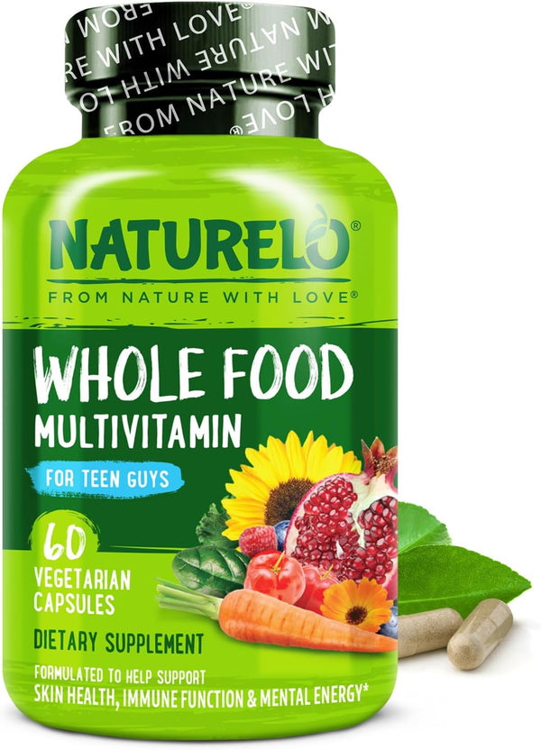 NATURELO Teen Multivitamin - Whole Food Supplement for Active Boys - Non-GMO Vegan Vegetarian with Plant Extracts - 60
