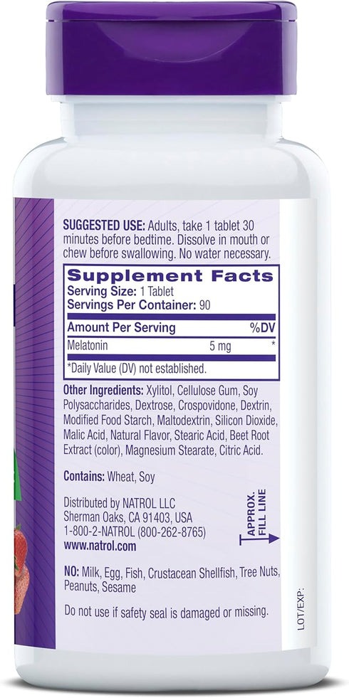 Natrol Sleep Melatonin 5mg Fast Dissolve Tablets | 90 Strawberry-Flavored Tablets, Nighttime Sleep Aid