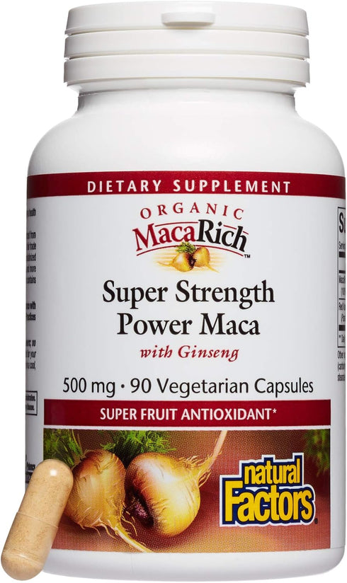 MacaRich by Natural Factors, Super Strength Power Maca, Antioxidant Supplement with Ginseng, 90 Capsules