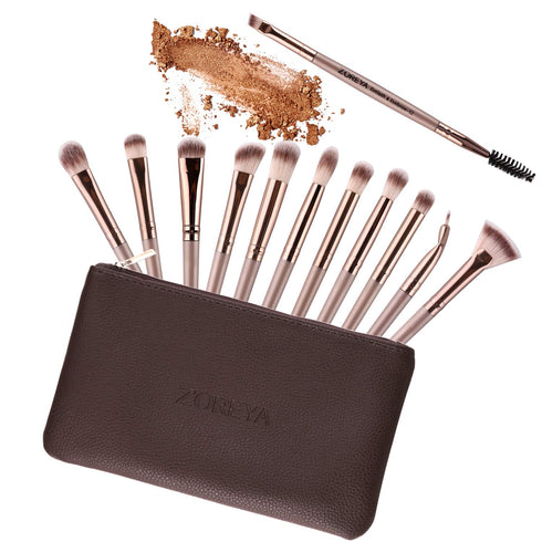 Z'OREYA Eye Makeup Brushes, 12 Pcs Professional Brush Set with Carrying Bag, Champagne Gold