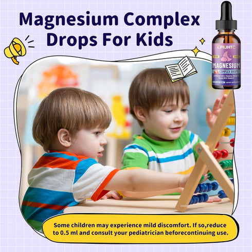 Omega-3, B6, D3 2 Oz Kids Magnesium Liquid Drops-Magnesium Glycinate Liquid for Kids Supplement-w/L-theanine, Vitamin