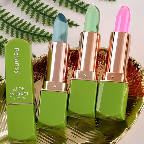 Petansy 3 Packs Aloe Vera Lipstick, Long Lasting Moisturizing Lip Balm, Magic Temperature Color Change Lip Gloss Set