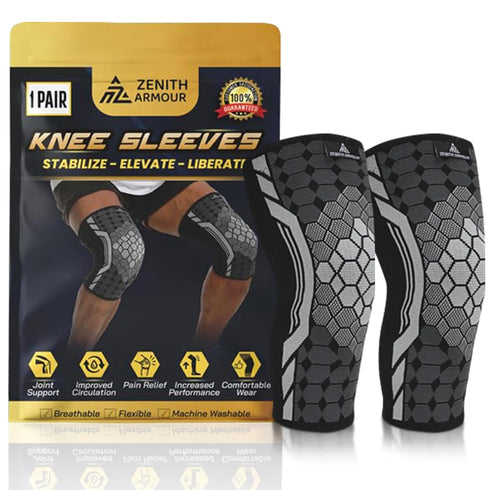 Compression Knee Brace Sleeve Support for Pain Relief, Meniscus Tear, ACL, Arthritis, Joint Pain Recovery - 1 Pair,