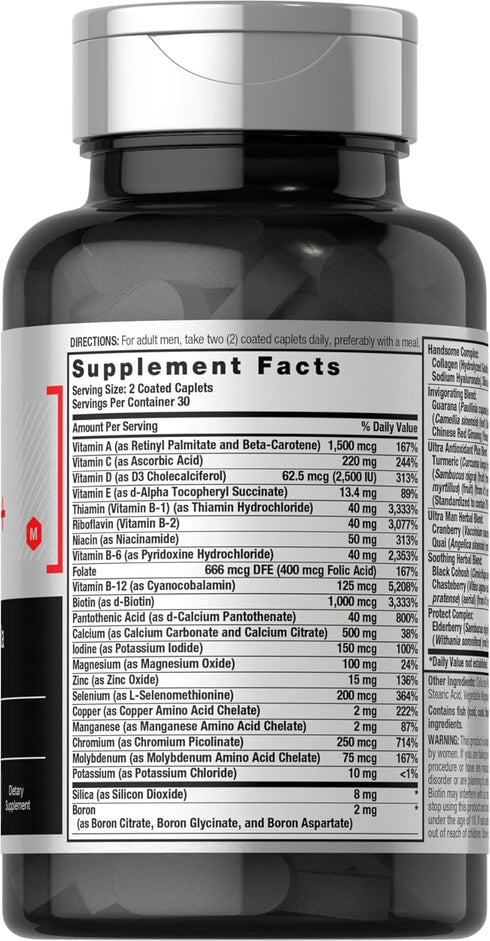 Horbaeach Men's Multivitamin 50 Plus | 60 Caplets | Non-GMO & Gluten Free Supplement