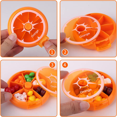 KINMINGZHU 7 Creative Portable Mini Day Weekly Circular Shape Rotary Cute Fruit Style Pill Storage Case Box (Orange)