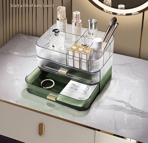 Stackable Cosmetics Organizer Drawers, Ideal for Bathroom Vanity Makeup Storage, Great for Palette, Skincare, Green