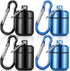 4 Pack Ear Plug Carrying Case Keychain, Waterproof Metal Small Pill Holder for Earplugs, Pills, Jewelry (Black, Blue)