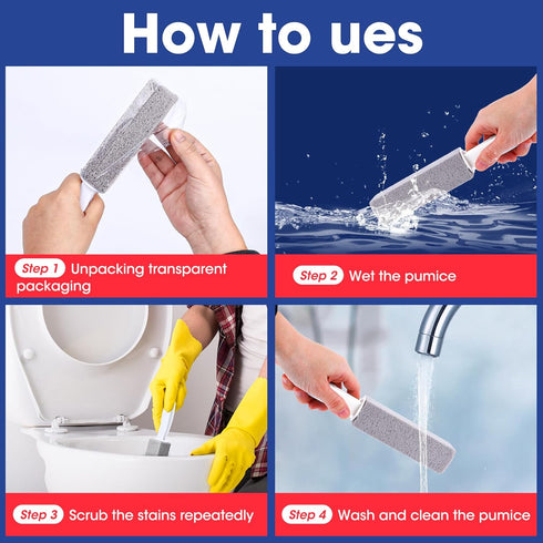 AZEN 5 Pack Pumice Stone, Pumie Scouring Stick with Handle, Hard Water Stain Remover for Toilet, Bathroom, Kitchen
