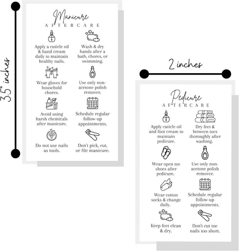 Manicure and Pedicure Aftercare Client Instruction Cards Nail Salon | 50 pk | Matches Loyalty Discount with care removal instructions for Nail Tech to handout clients desk 2x3.5” Minimalist by Lashicorn