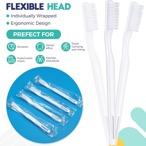 400 Pack Disposable Toothbrushes - Individually Wrapped Hard Bristle Adult Toothbrushes for Travel, Single Use (White)