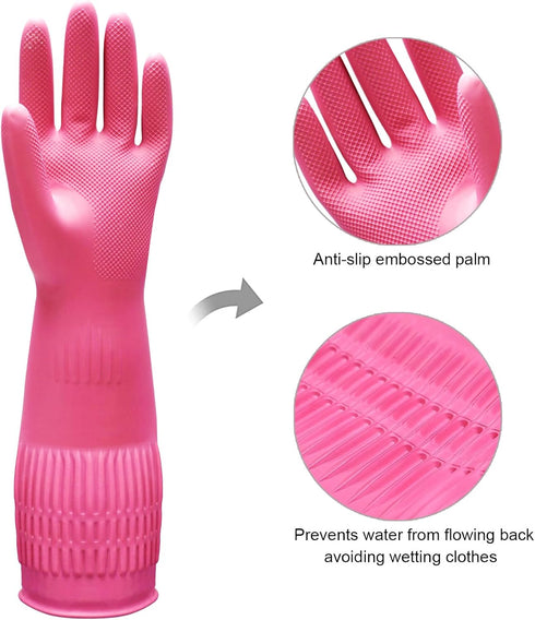 Bamllum 3 Pairs Rubber Dishwashing Gloves, Long Cuff 15", Reusable, Flexible, Non-Slip, X-Large