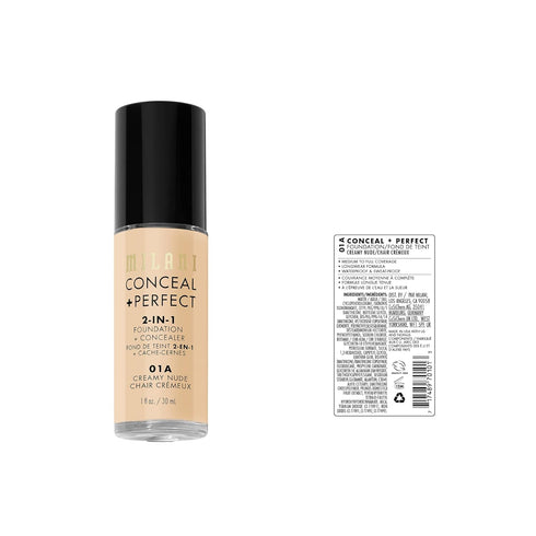 Milani Conceal + Perfect 2-in-1 Foundation + Concealer – Flawless Complexion, Under Eye Corrector, Waterproof, Creamy