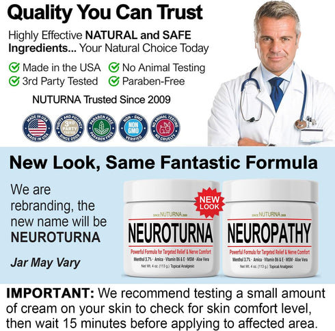Neuropathy Relief Cream - Fast Acting Max Relief for Feet, Hands, Legs, Toes with Menthol, Arnica, Aloe Vera, 8 oz