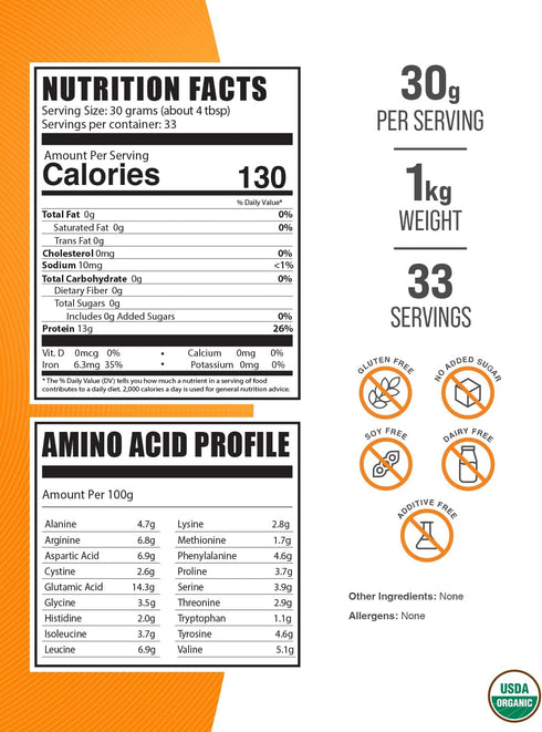 BulkSupplements.com Organic Rice Protein Powder, Unflavored Plant Protein, 30g per Serving