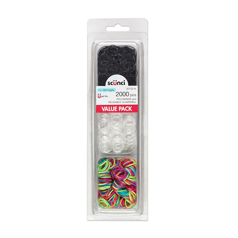 Scunci by Conair Hair Ties - Clear Hair Elastics - Hair Accessories for Women - Black, Clear & Multi Color - 2000 Count