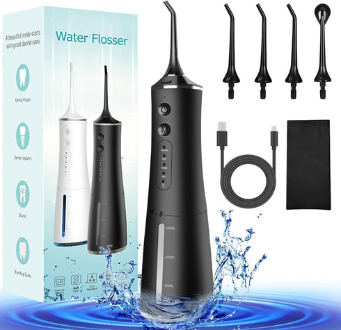 Cordless Water Dental Flosser for Teeth Cleaning, 4 Modes Oral Irrigator, 300ML Rechargeable, IPX7 Waterproof