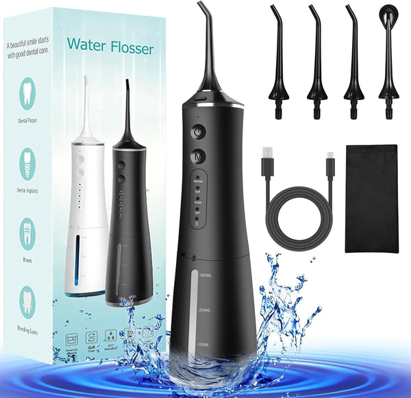 Cordless Water Dental Flosser for Teeth Cleaning, 4 Modes Oral Irrigator, 300ML Rechargeable, IPX7 Waterproof