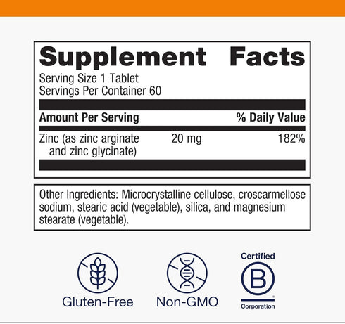 Immune 60 Metagenics Zinc A.G. - Highly Absorbable Zinc with Arginine & Glycine Chelates - Supports Function, Bone